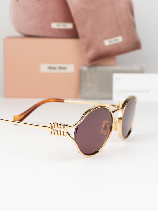 Miu Miu Women Sunglasses LOGO Gold Violet Oval MU52YS 5AK20Y NEW AUTHENTIC main image 5